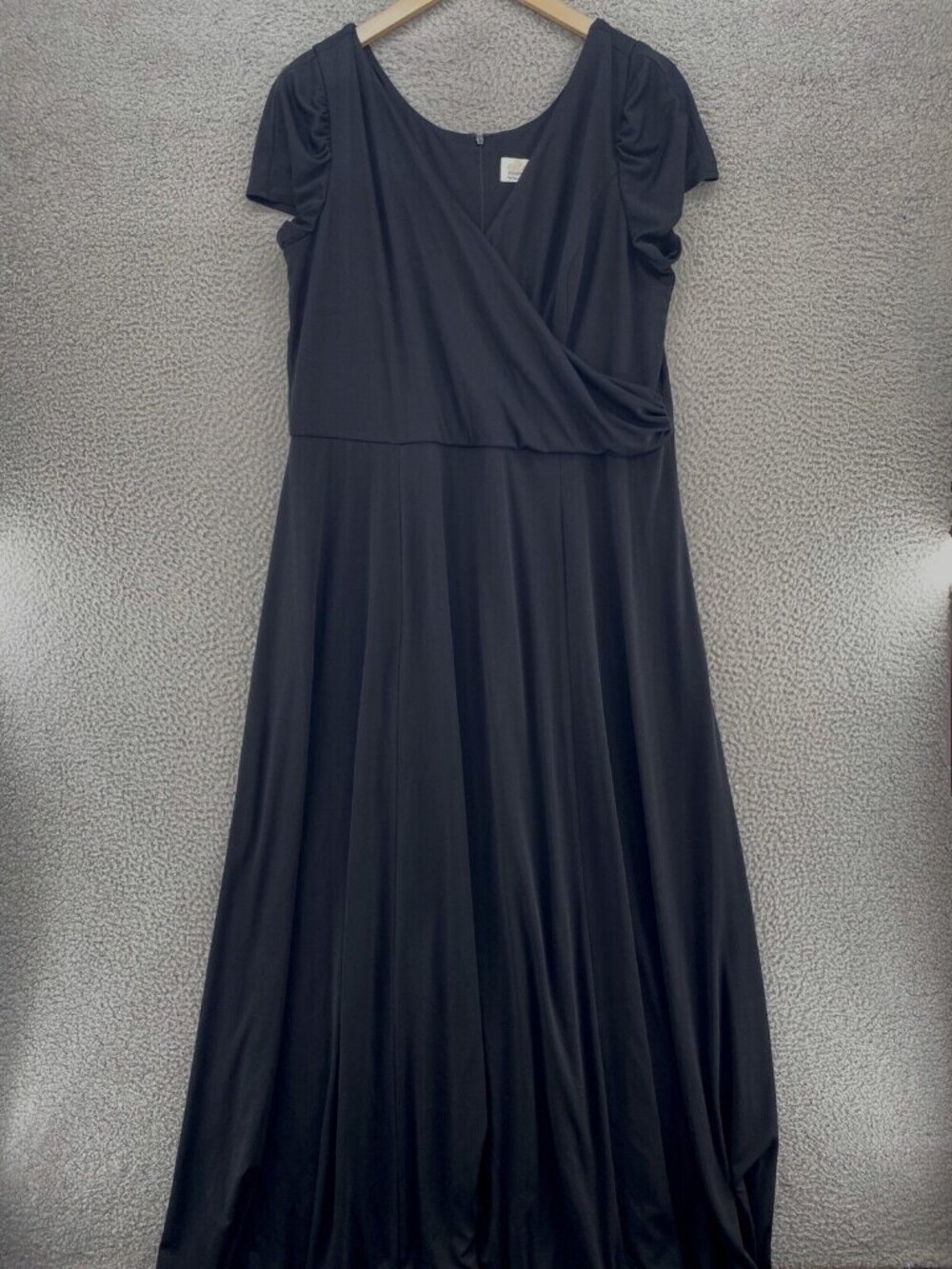 Stage Accents Dress Women 20 Plus Black Gown Surplice Maxi Puff Cap Sleeve Choir